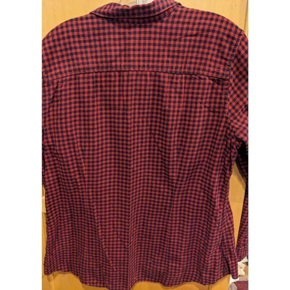 Eddie Bauer Women's XL Plaid Button Up Light Flannel Long Sleeve Shirt Red black - Picture 2 of 4